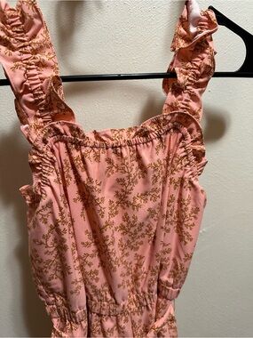 LOFT Petite Peach Pink Floral Ruffled Strap Dress